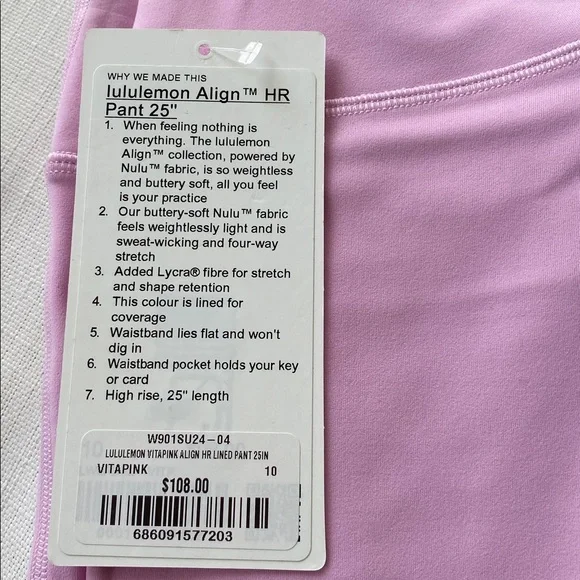 NWT lululemon x Barry’s Align HR pant 25” size 10 | vitapink | pink double lined - Picture 7 of 11